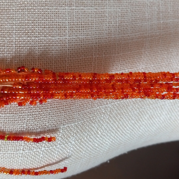 2 SILK Skinny Scarfs in Beaded Tassels in Orange & Green Silk Chiffon - Picture 4 of 8